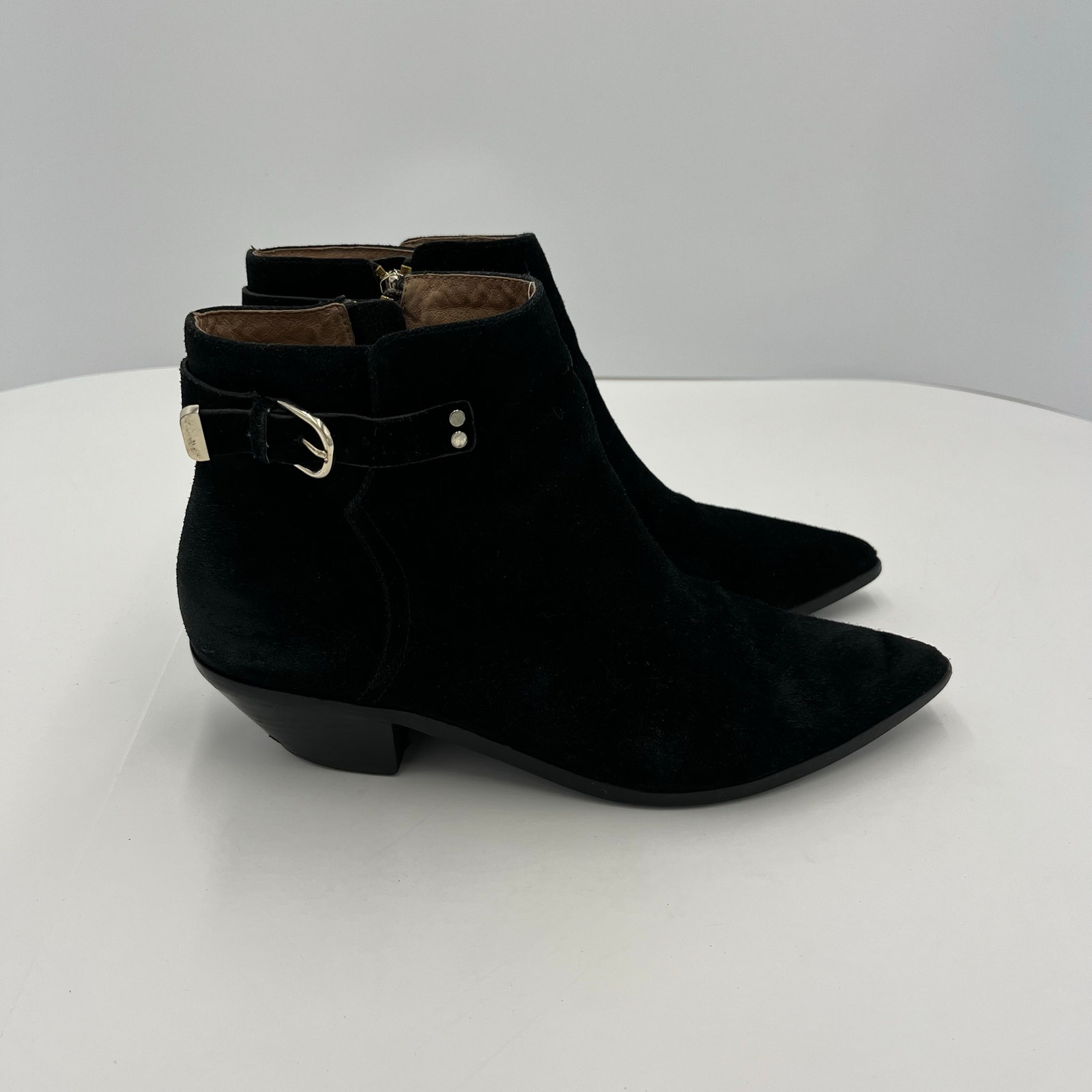 Joie Womens Suede Leather Ankle Black Boots With Buckle Size Eu 39.5/Us 9.5